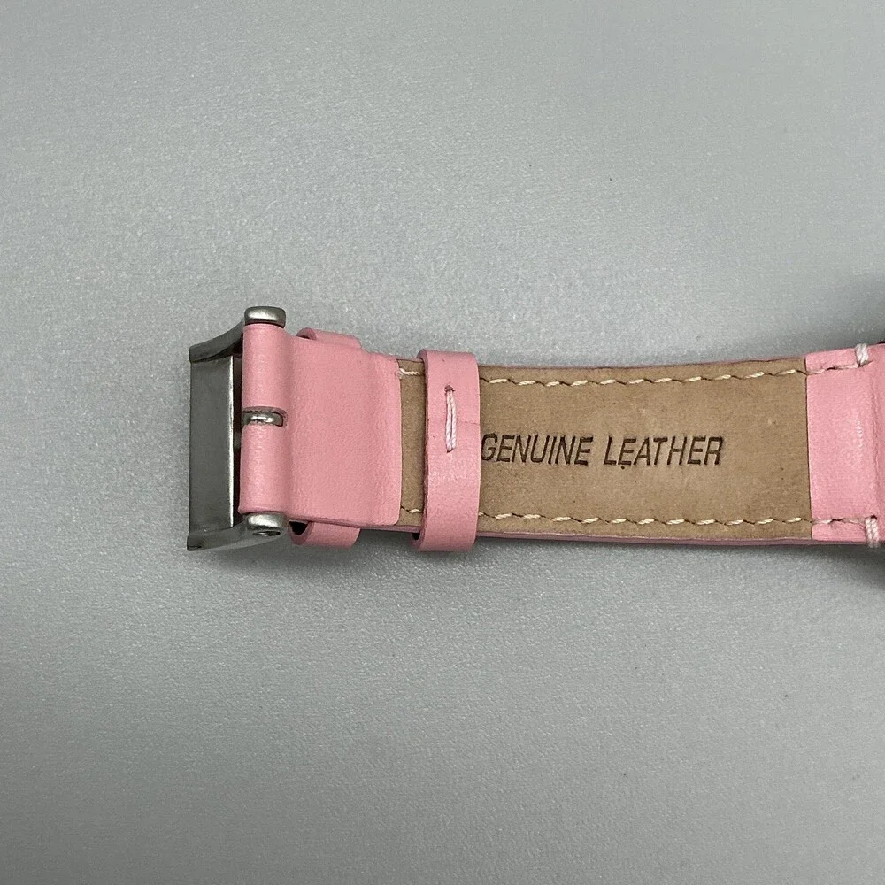 Nautica N12506L Women Watch 40mm White Dial Silver Tone Pink Leather New Battery